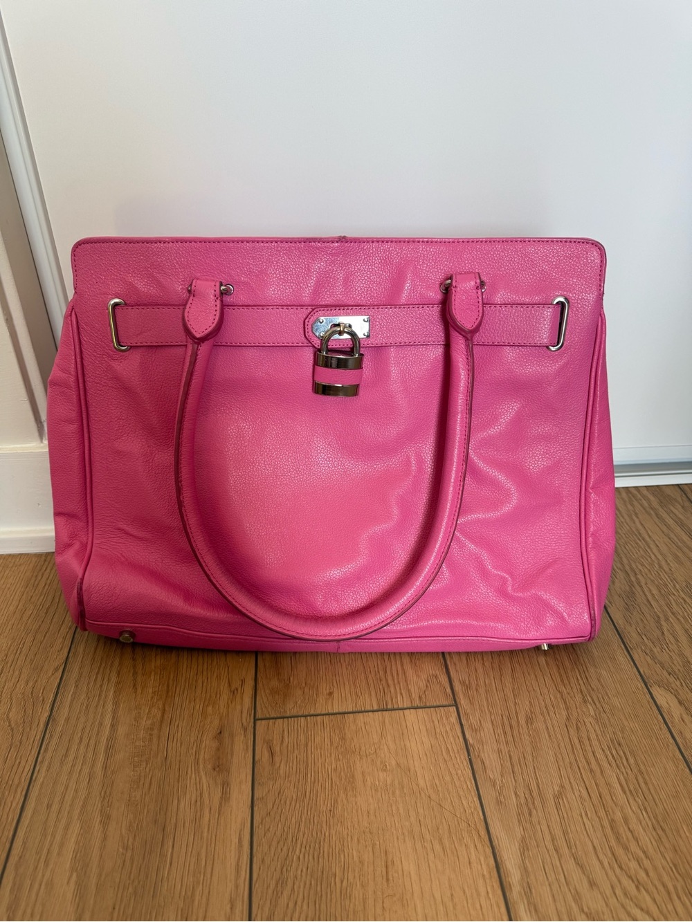 Danier Hot Pink Leather Tote with Lock Accent